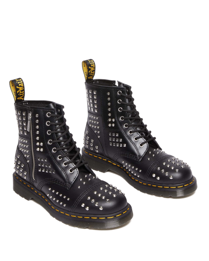 1460 Studded Zip Atlas Leather Lace Up Boots in Black Atlas