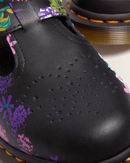 8065 Vintage Floral Leather Mary Jane Shoes in Black+multi
