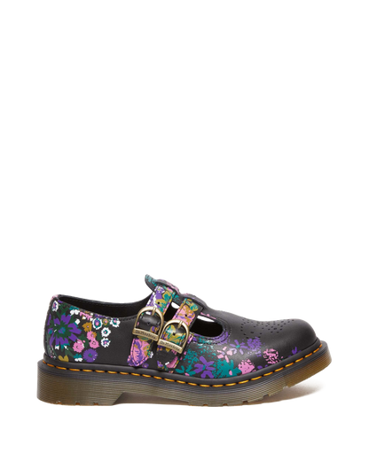8065 Vintage Floral Leather Mary Jane Shoes in Black+multi