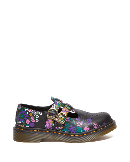 8065 Vintage Floral Leather Mary Jane Shoes in Black+multi