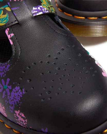 8065 Vintage Floral Leather Mary Jane Shoes in Black+multi