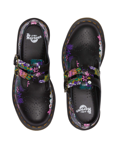 8065 Vintage Floral Leather Mary Jane Shoes in Black+multi
