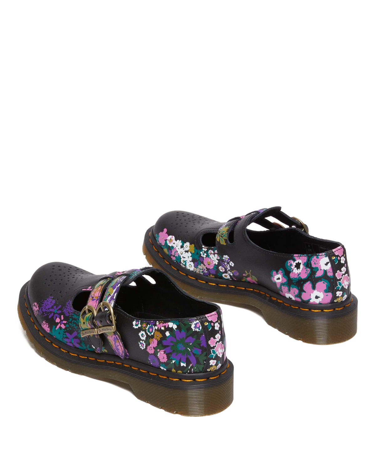 8065 Vintage Floral Leather Mary Jane Shoes in Black+multi