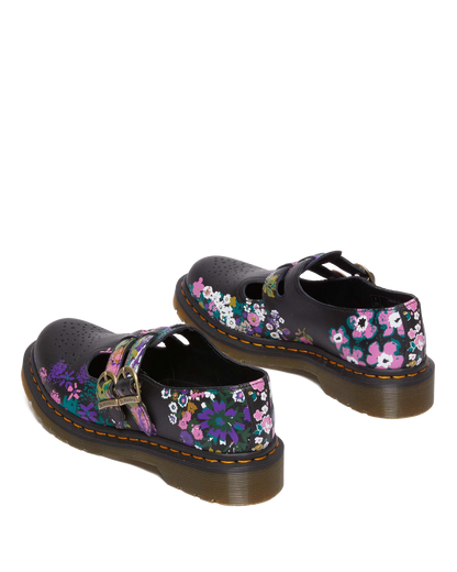 8065 Vintage Floral Leather Mary Jane Shoes in Black+multi