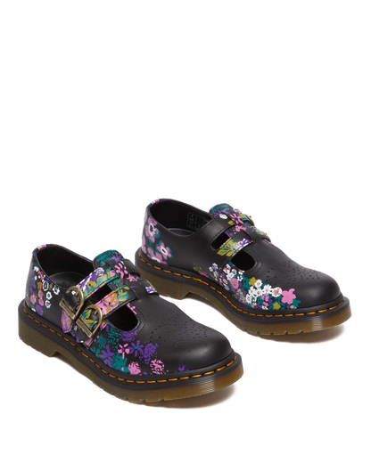8065 Vintage Floral Leather Mary Jane Shoes in Black+multi