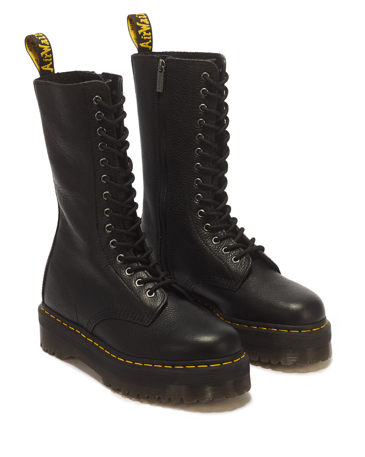 1B99 Pisa Leather Mid Calf Lace Up Boots in Black