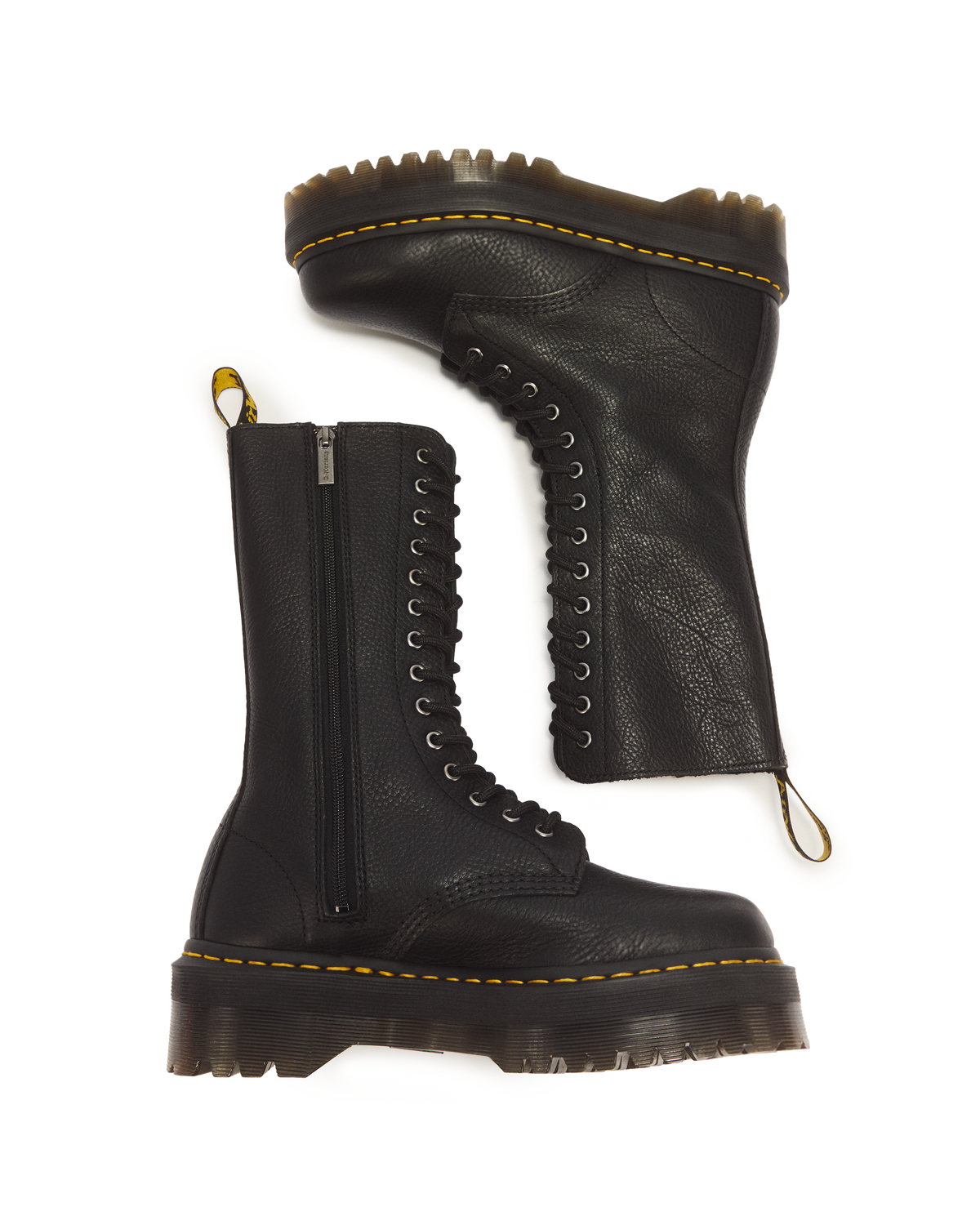 1B99 Pisa Leather Mid Calf Lace Up Boots in Black
