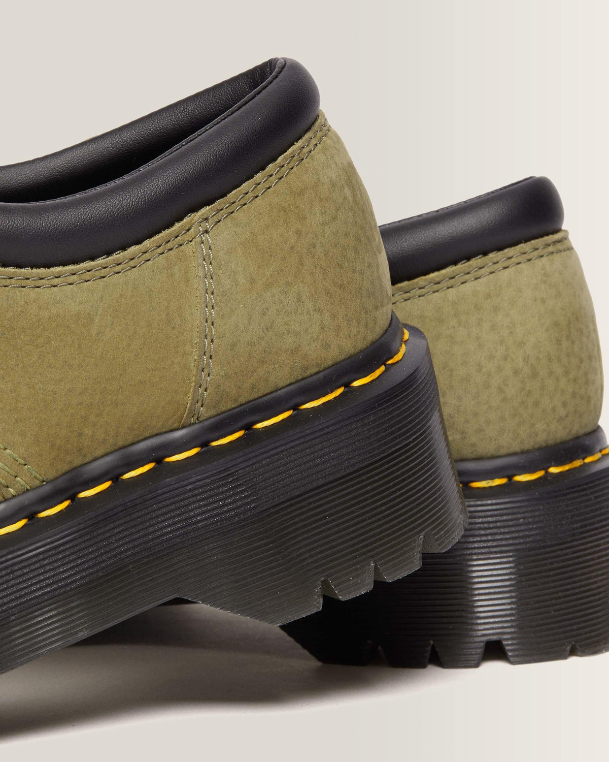8053 Tumbled Nubuck Leather Platform Casual Shoes in Muted Olive