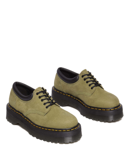 8053 Tumbled Nubuck Leather Platform Casual Shoes in Muted Olive