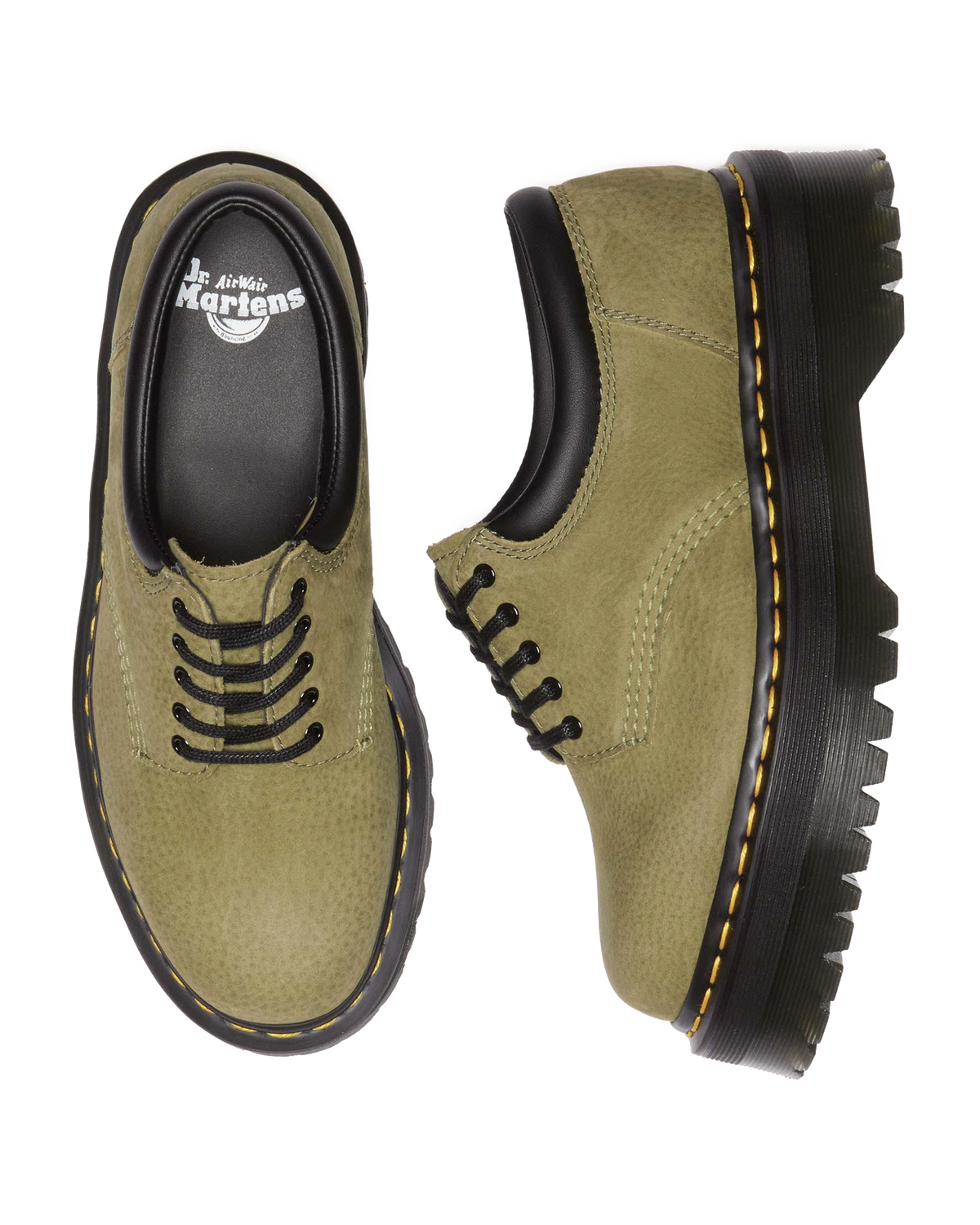 8053 Tumbled Nubuck Leather Platform Casual Shoes in Muted Olive