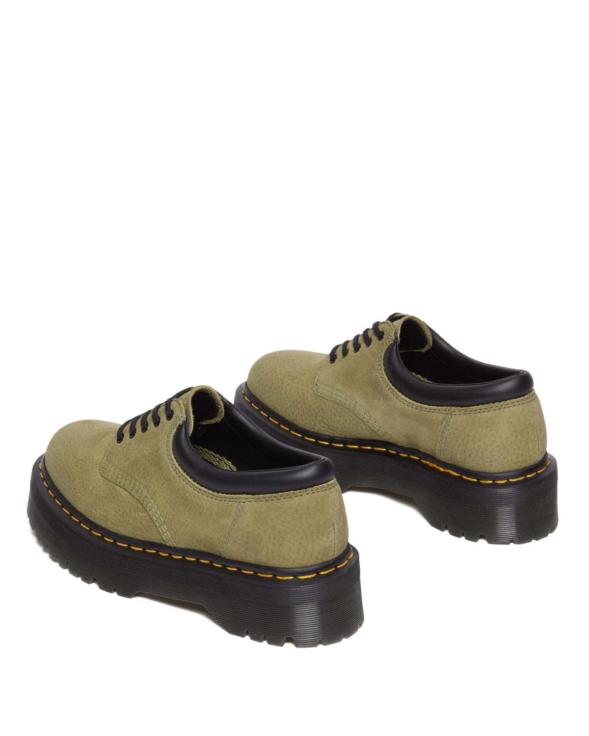 8053 Tumbled Nubuck Leather Platform Casual Shoes in Muted Olive