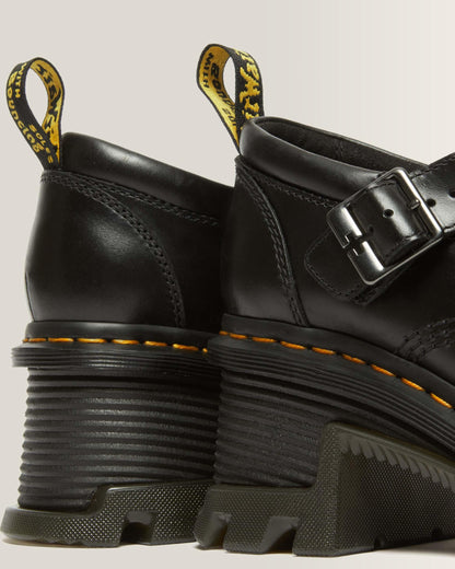 Corran Atlas Leather Mary Jane Heeled Shoes in Black Atlas