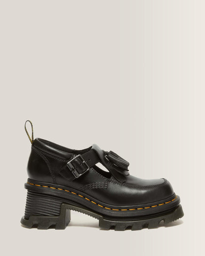 Corran Atlas Leather Mary Jane Heeled Shoes in Black Atlas