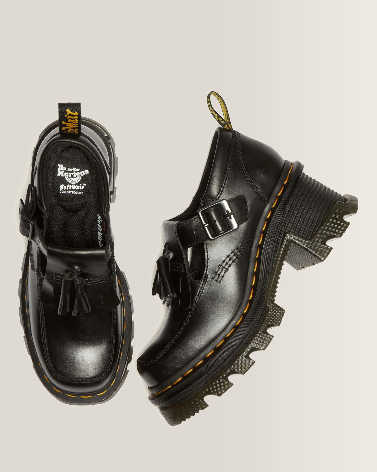 Corran Atlas Leather Mary Jane Heeled Shoes in Black Atlas
