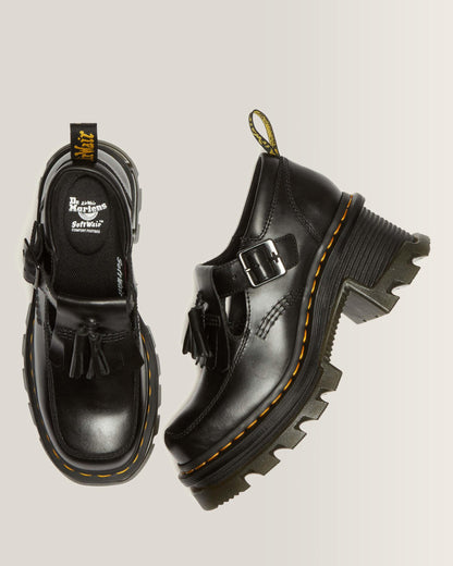 Corran Atlas Leather Mary Jane Heeled Shoes in Black Atlas