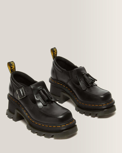 Corran Atlas Leather Mary Jane Heeled Shoes in Black Atlas