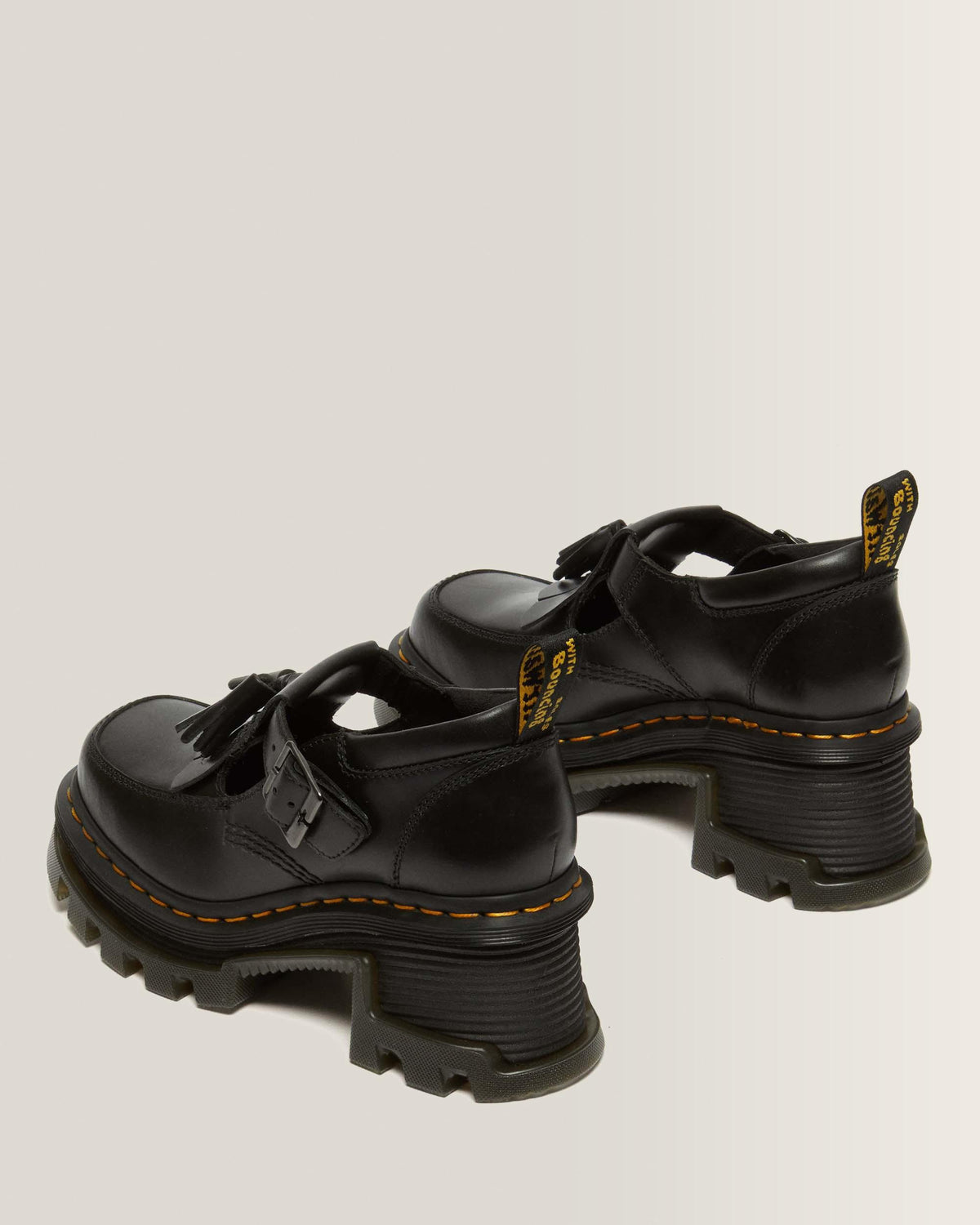 Corran Atlas Leather Mary Jane Heeled Shoes in Black Atlas