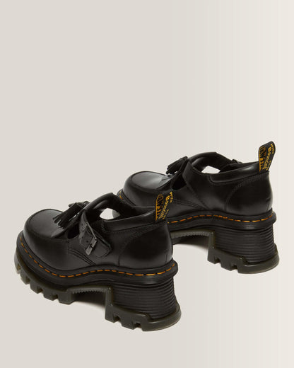Corran Atlas Leather Mary Jane Heeled Shoes in Black Atlas