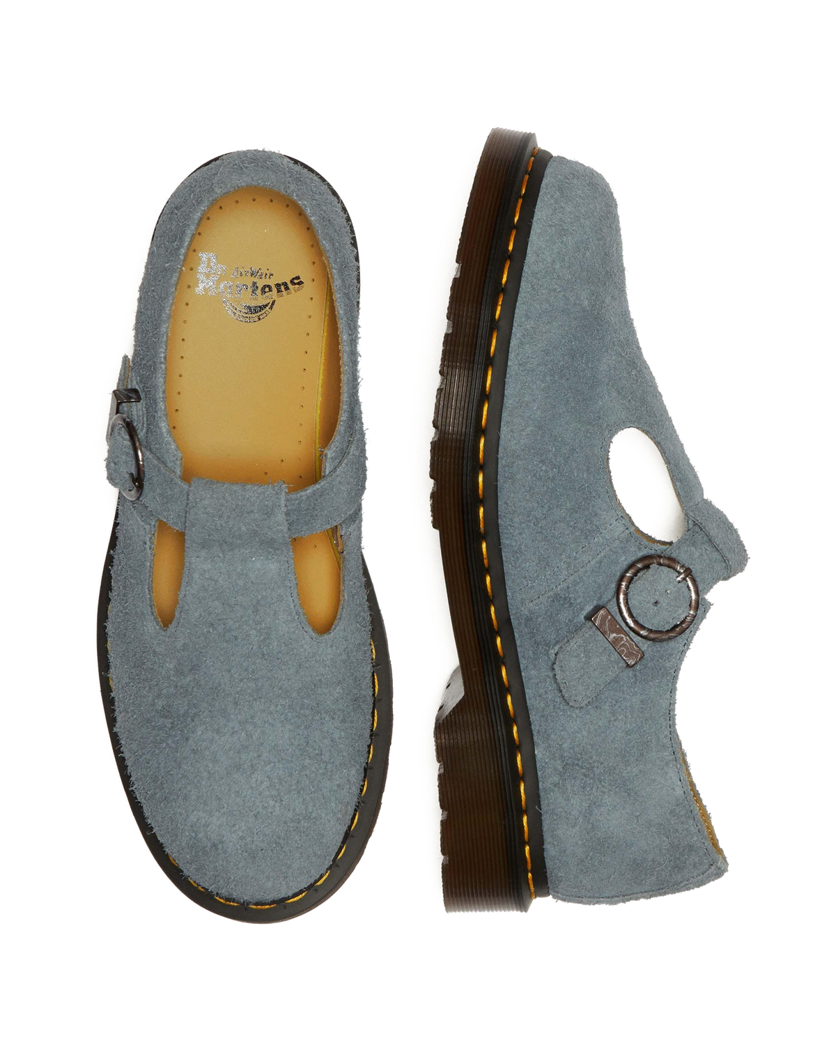 T-Bar Suede Mary Jane Shoes in Washed Denim