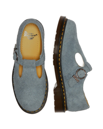 T-Bar Suede Mary Jane Shoes in Washed Denim