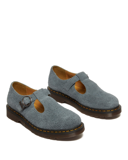 T-Bar Suede Mary Jane Shoes in Washed Denim