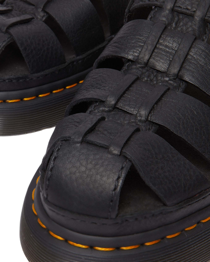 Wrenlie Grizzly Leather Fisherman Sandals in Black