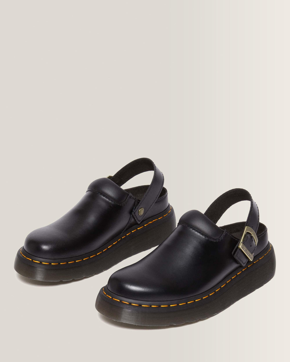 Laketen Atlas Leather Slingback Platform Mules in Black Atlas