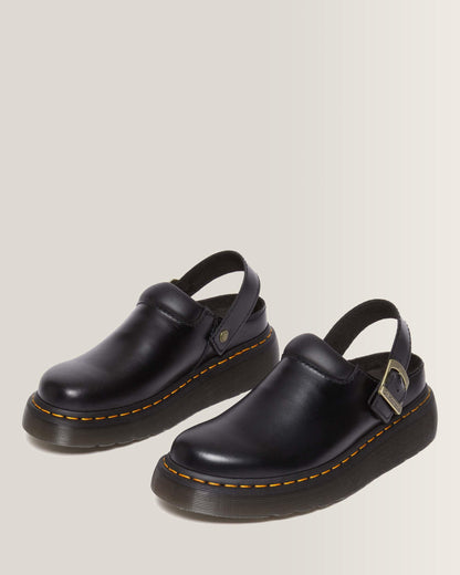 Laketen Atlas Leather Slingback Platform Mules in Black Atlas