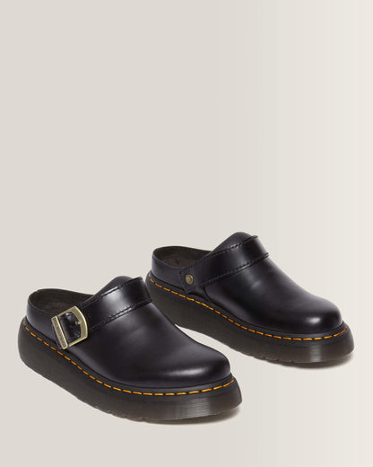 Laketen Atlas Leather Slingback Platform Mules in Black Atlas