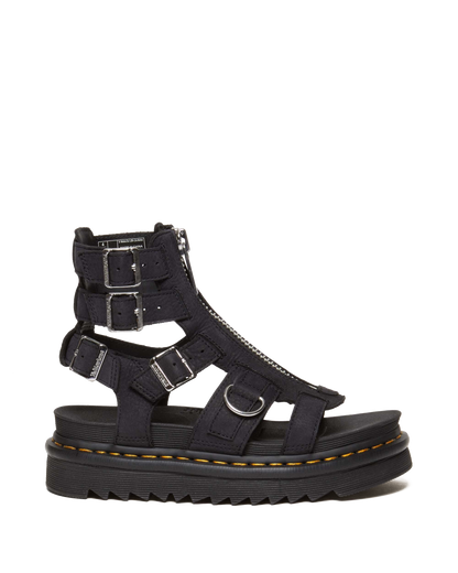 Olson Tumbled Nubuck Leather Gladiator Zip Sandals in Charcoal Grey