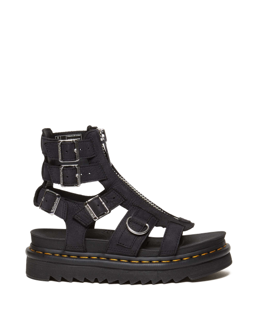 Olson Tumbled Nubuck Leather Gladiator Zip Sandals in Charcoal Grey