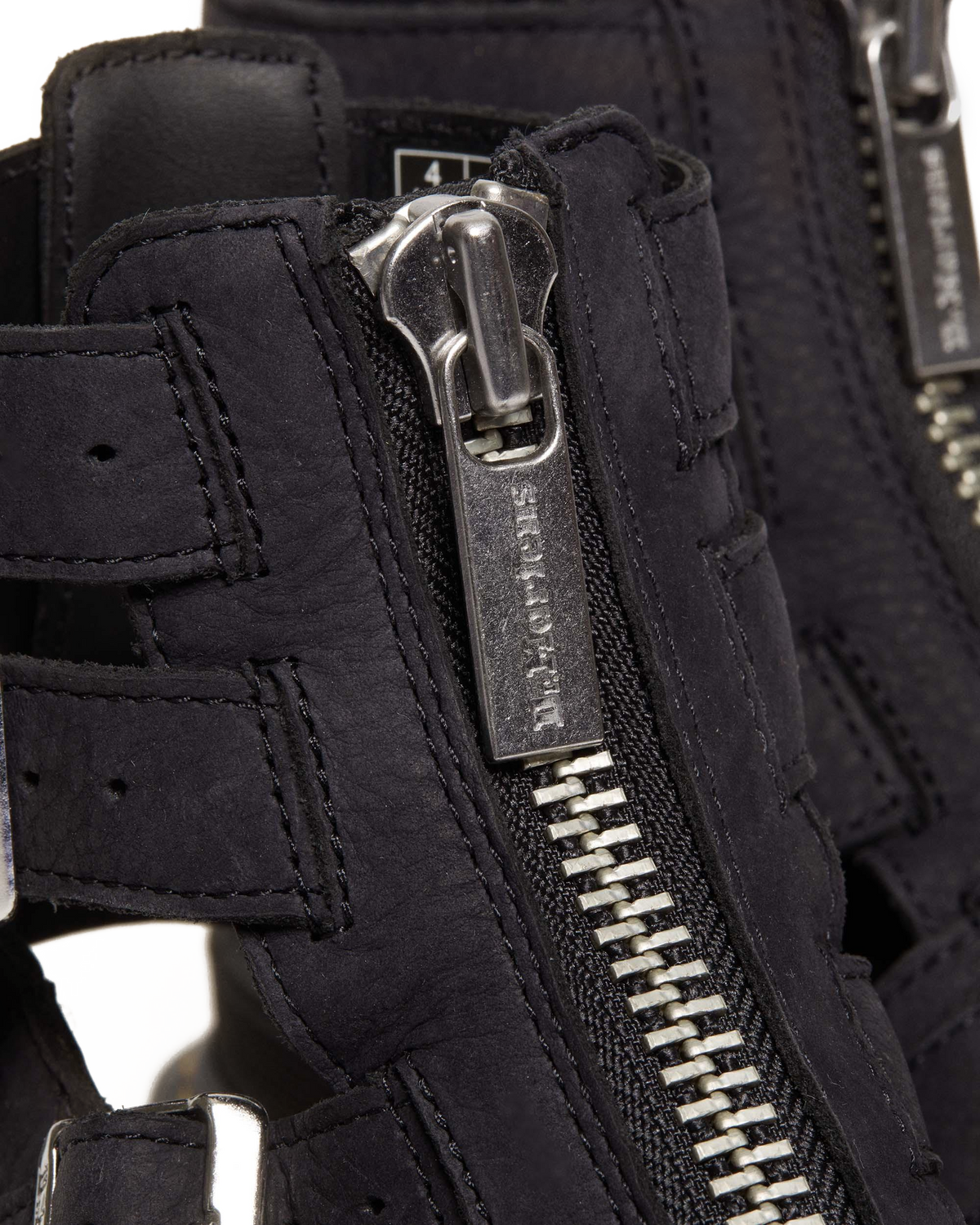 Olson Tumbled Nubuck Leather Gladiator Zip Sandals in Charcoal Grey