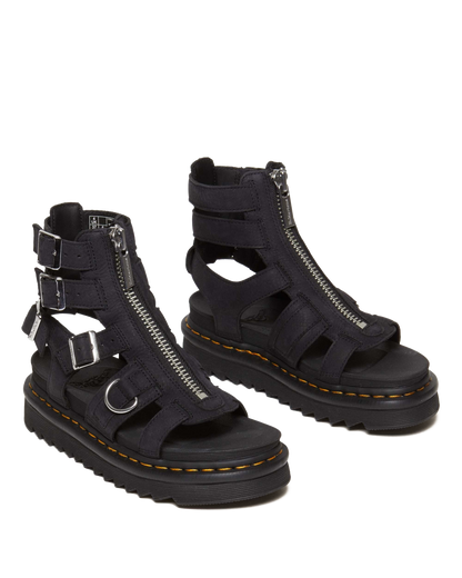 Olson Tumbled Nubuck Leather Gladiator Zip Sandals in Charcoal Grey