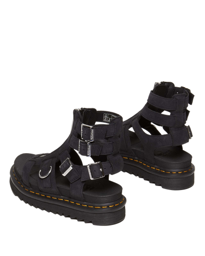 Olson Tumbled Nubuck Leather Gladiator Zip Sandals in Charcoal Grey