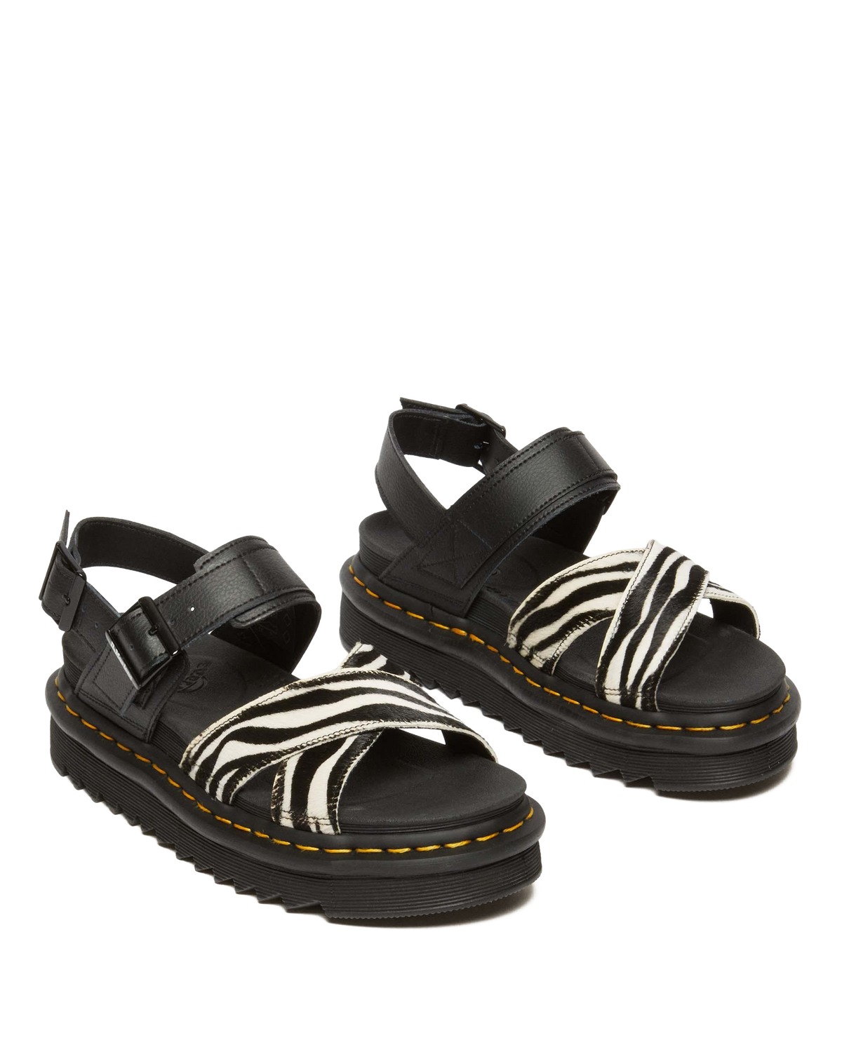 Voss II Hair-On Zebra Print Sandals in Black+zebra Print