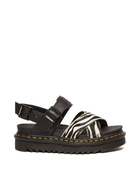 Voss II Hair-On Zebra Print Sandals in Black+zebra Print