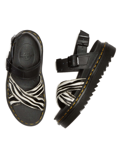 Voss II Hair-On Zebra Print Sandals in Black+zebra Print
