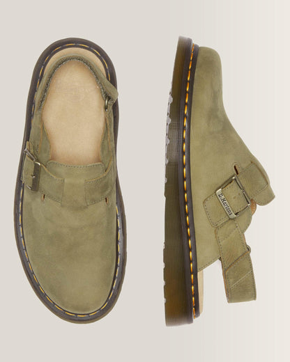 Jorge II Tumbled Nubuck Leather Slingback Mules in Muted Olive
