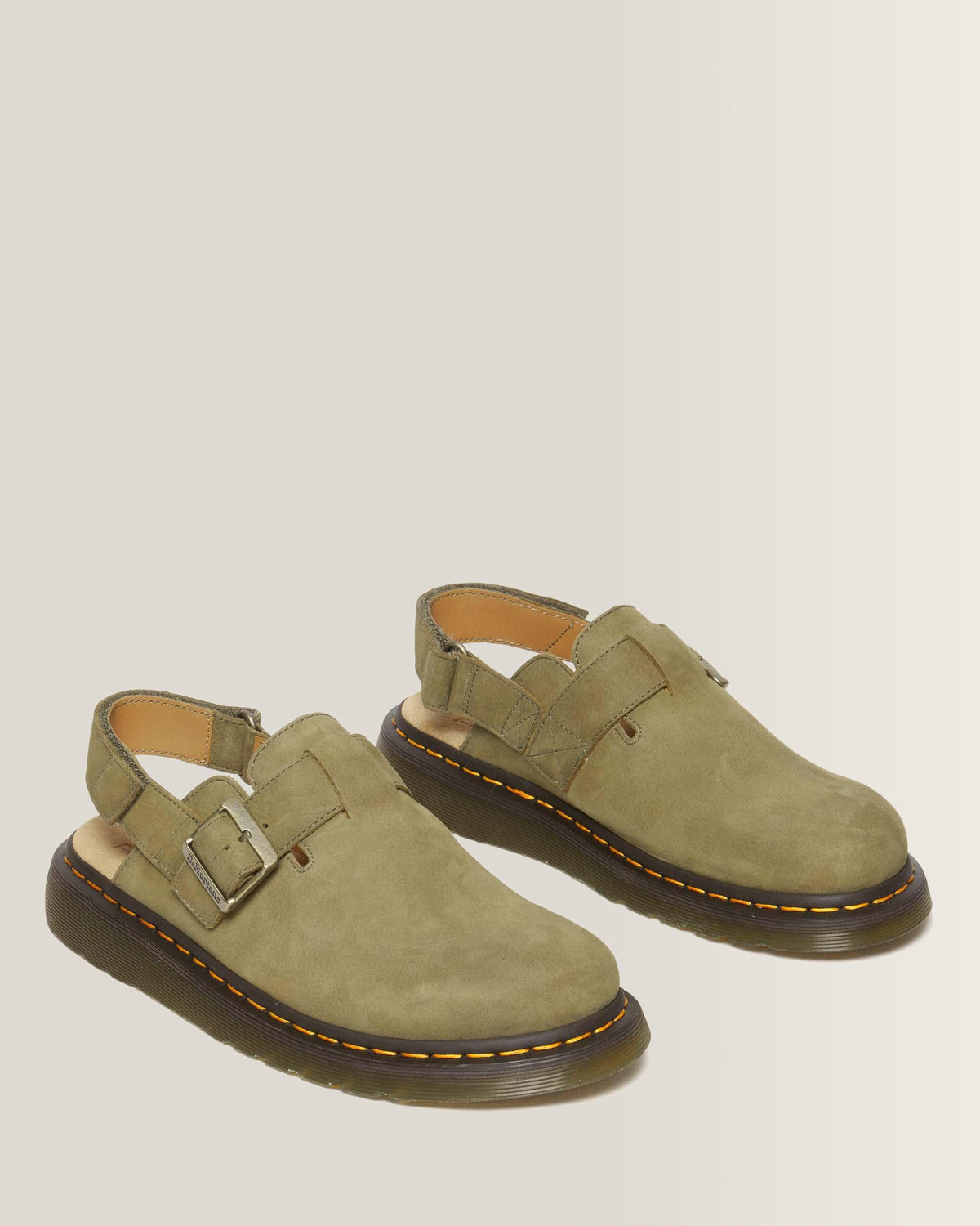Jorge II Tumbled Nubuck Leather Slingback Mules in Muted Olive