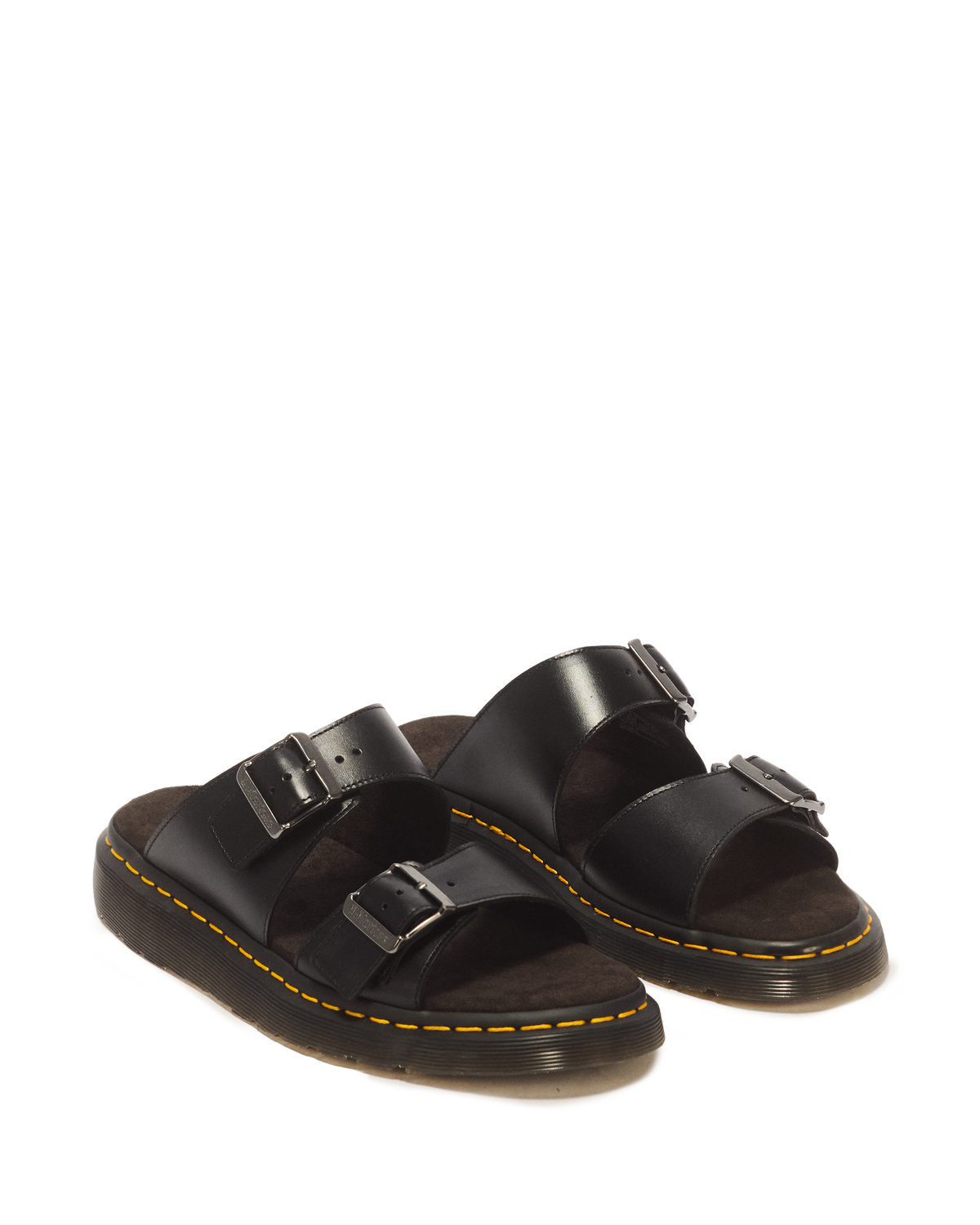 Josef Analine Leather Buckle Slide Sandals in Black