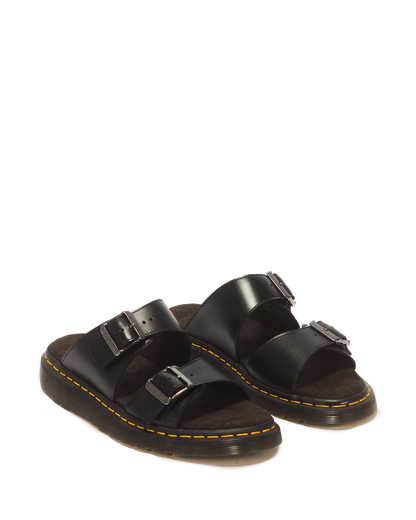 Josef Analine Leather Buckle Slide Sandals in Black