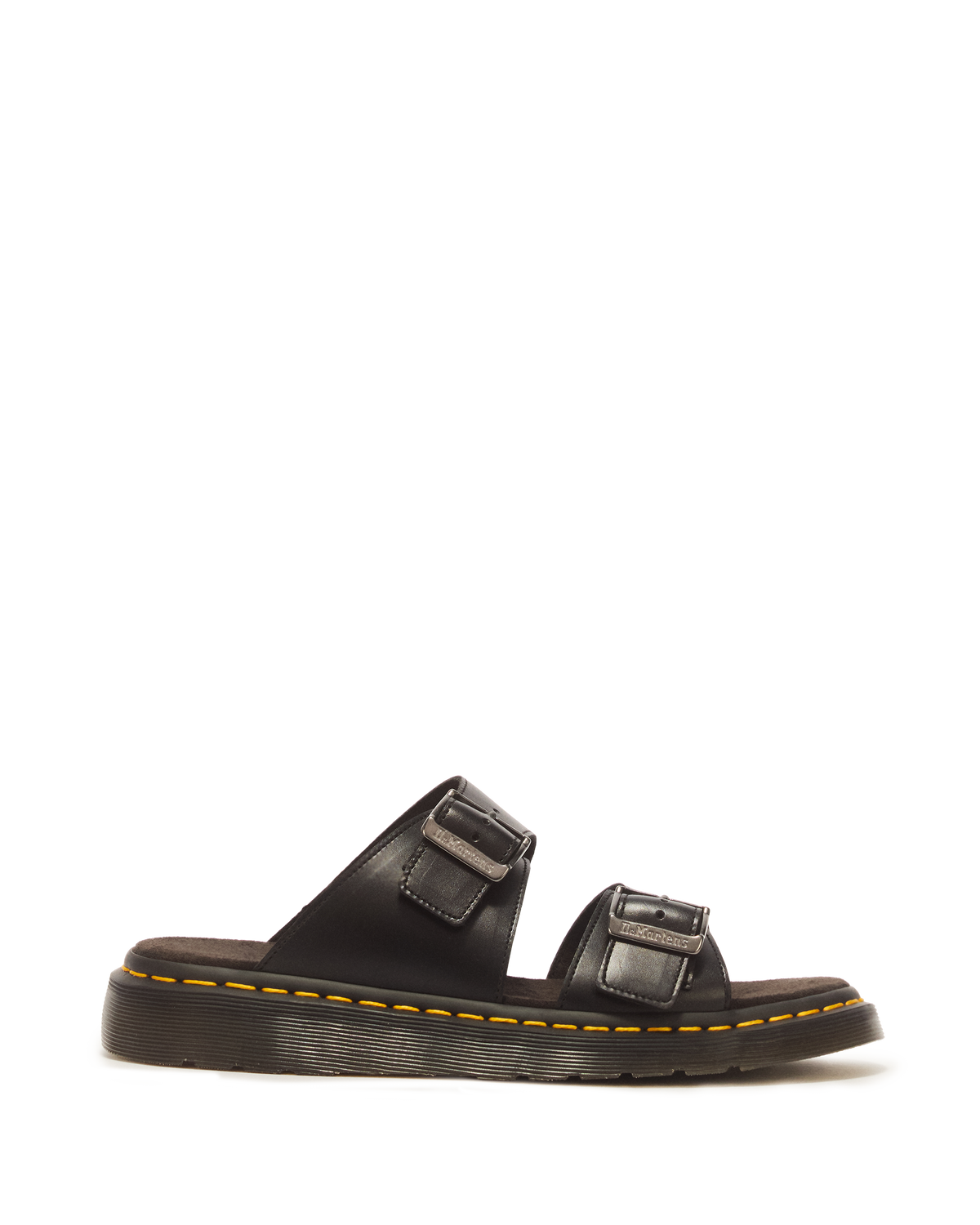 Josef Analine Leather Buckle Slide Sandals in Black