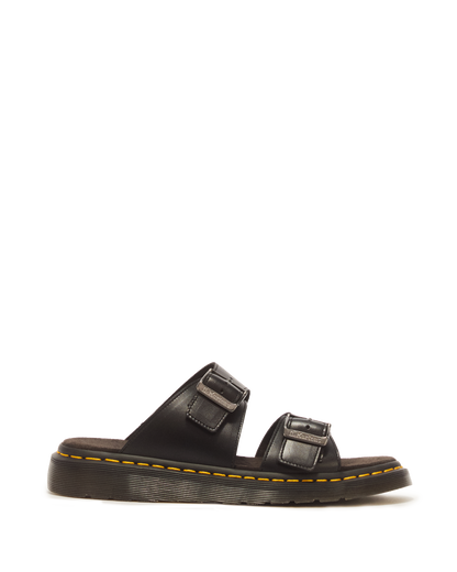 Josef Analine Leather Buckle Slide Sandals in Black