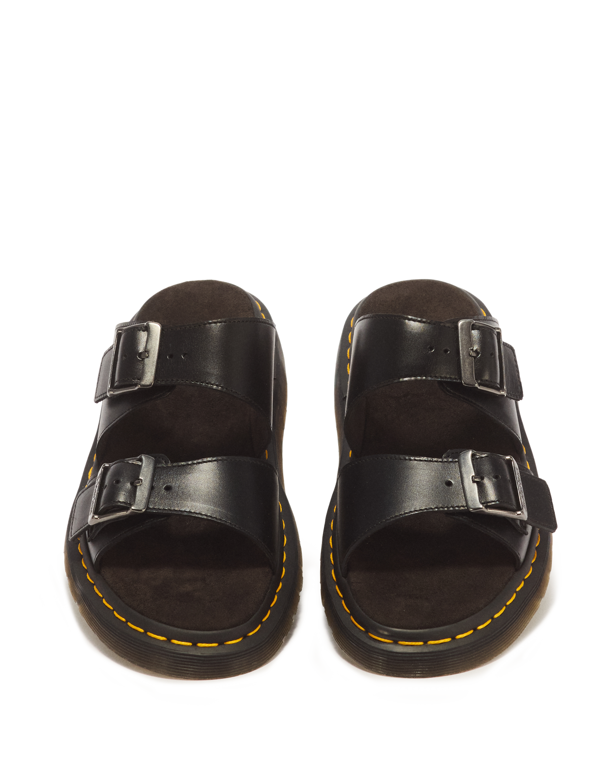 Josef Analine Leather Buckle Slide Sandals in Black