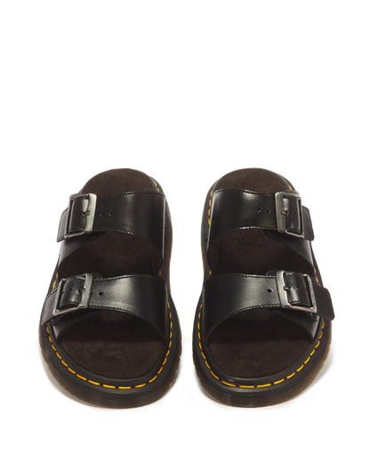Josef Analine Leather Buckle Slide Sandals in Black