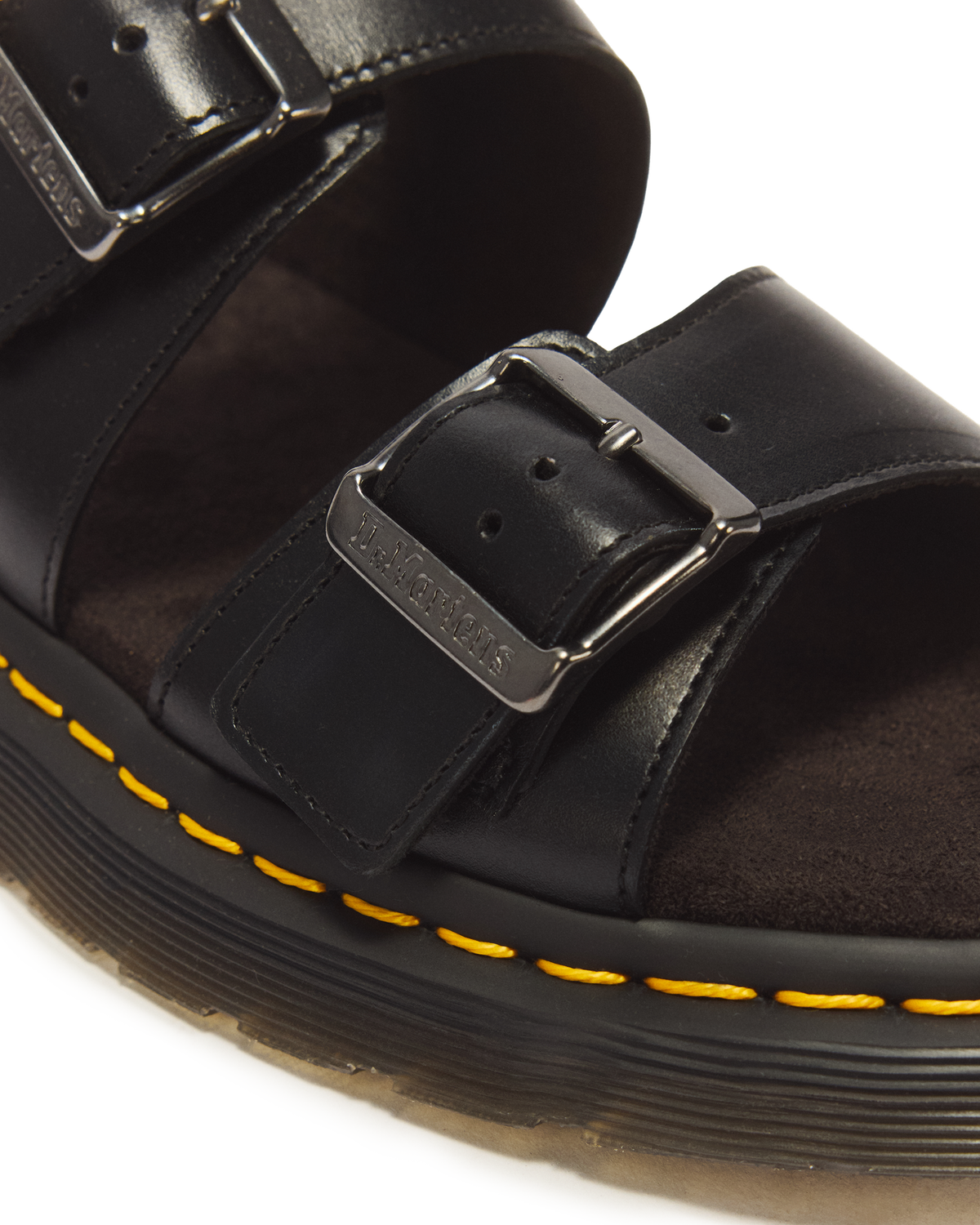 Josef Analine Leather Buckle Slide Sandals in Black
