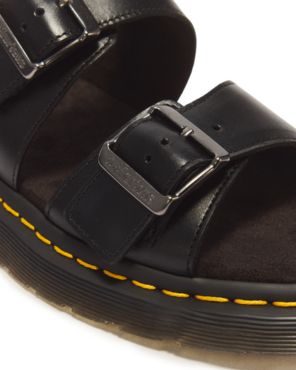 Josef Analine Leather Buckle Slide Sandals in Black