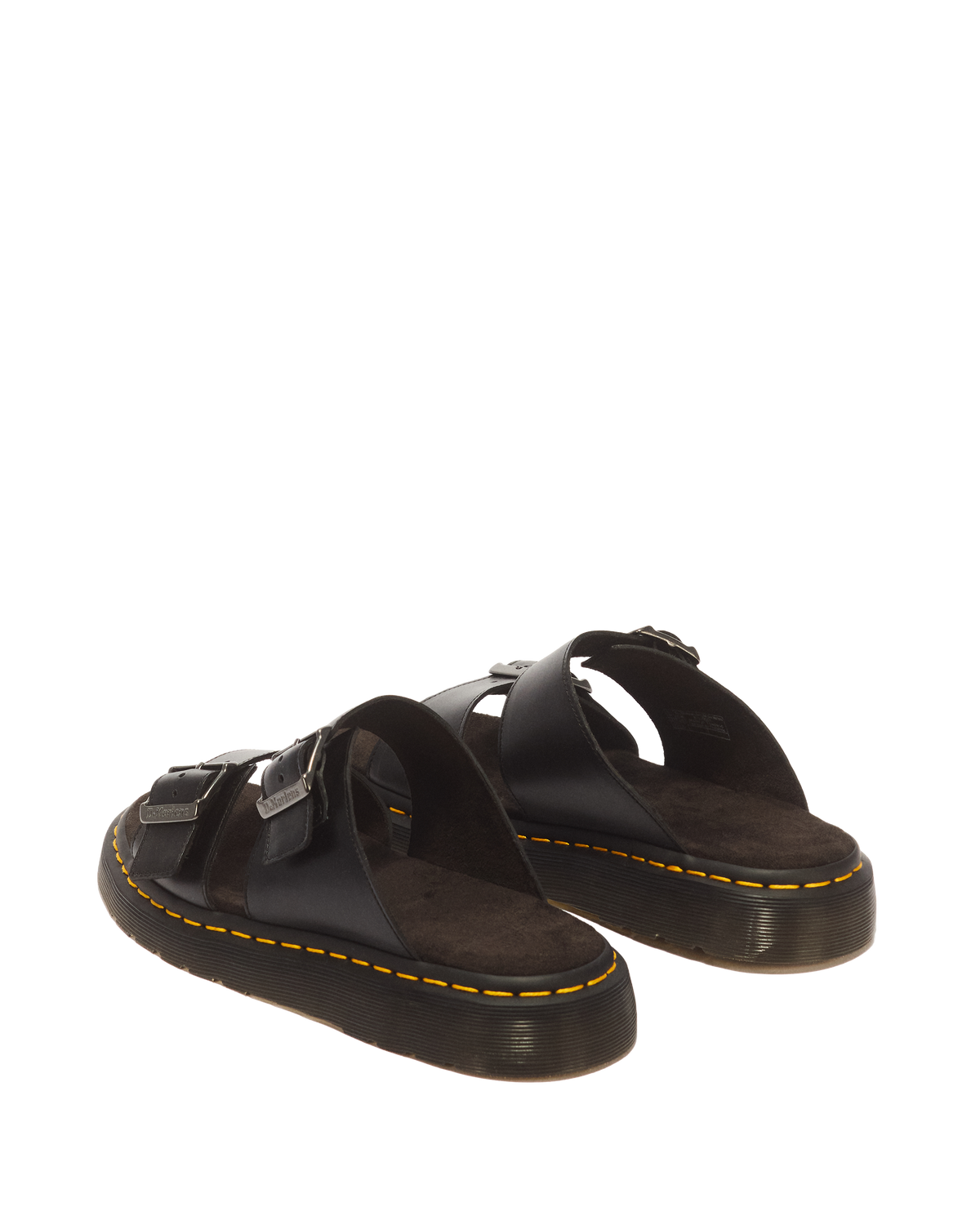 Josef Analine Leather Buckle Slide Sandals in Black