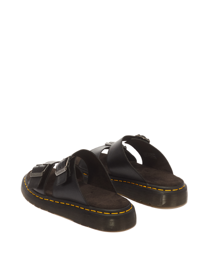 Josef Analine Leather Buckle Slide Sandals in Black