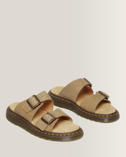 Josef Nubuck Leather Buckle Slide Sandals in Savannah Tan